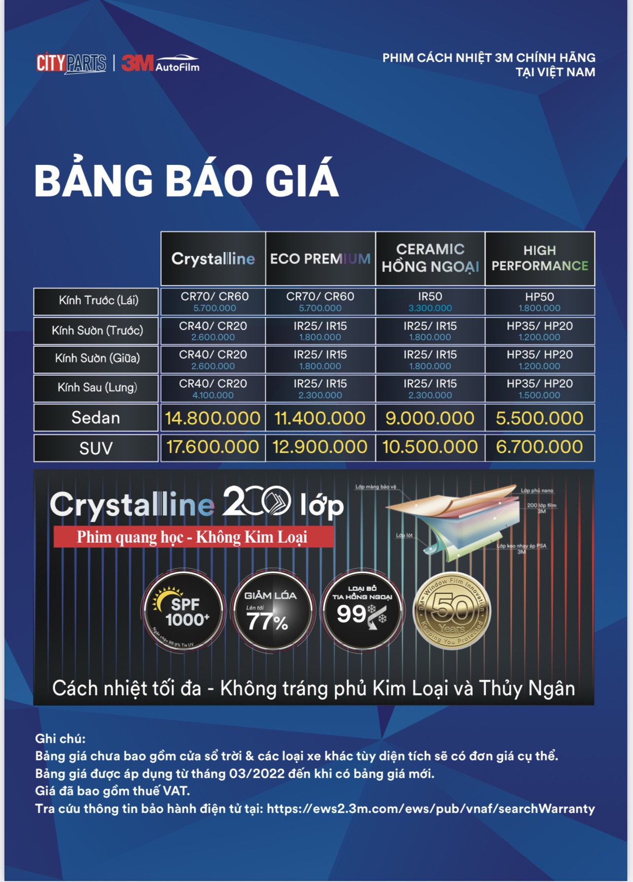 Dán Phim Cách Nhiệt 3M Crystalline Chính Hãng